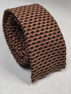 Vintage Smoothie Schreter Button Down Skinny Tie Rust Orange Black Geometric